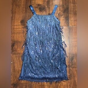Speechless Cobalt Blue Sequin Flapper Fringe Dress